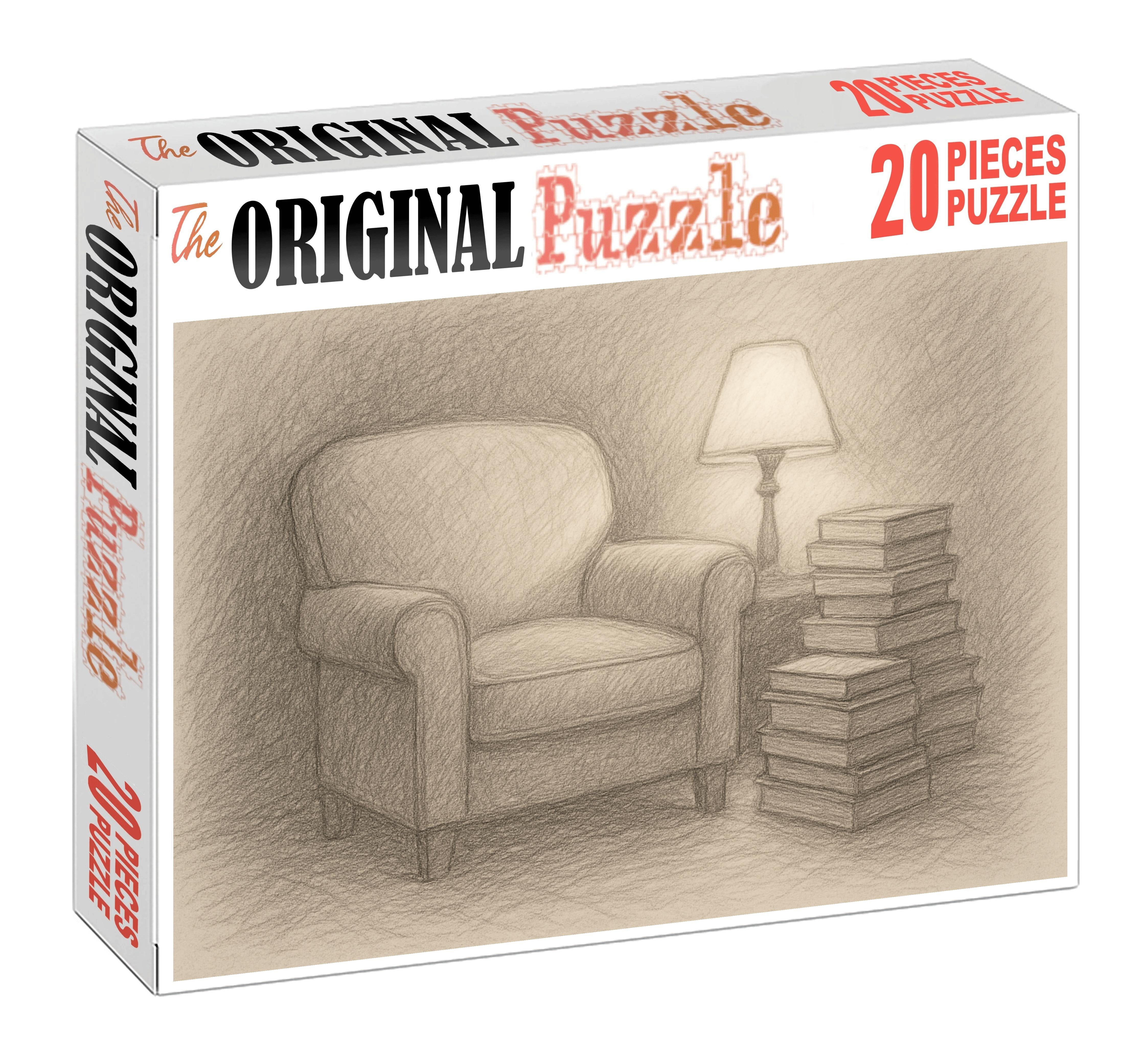 Quiet Library Nook Soft Pencil Rendering Of Cozy Reading Corner Puzzle Collection