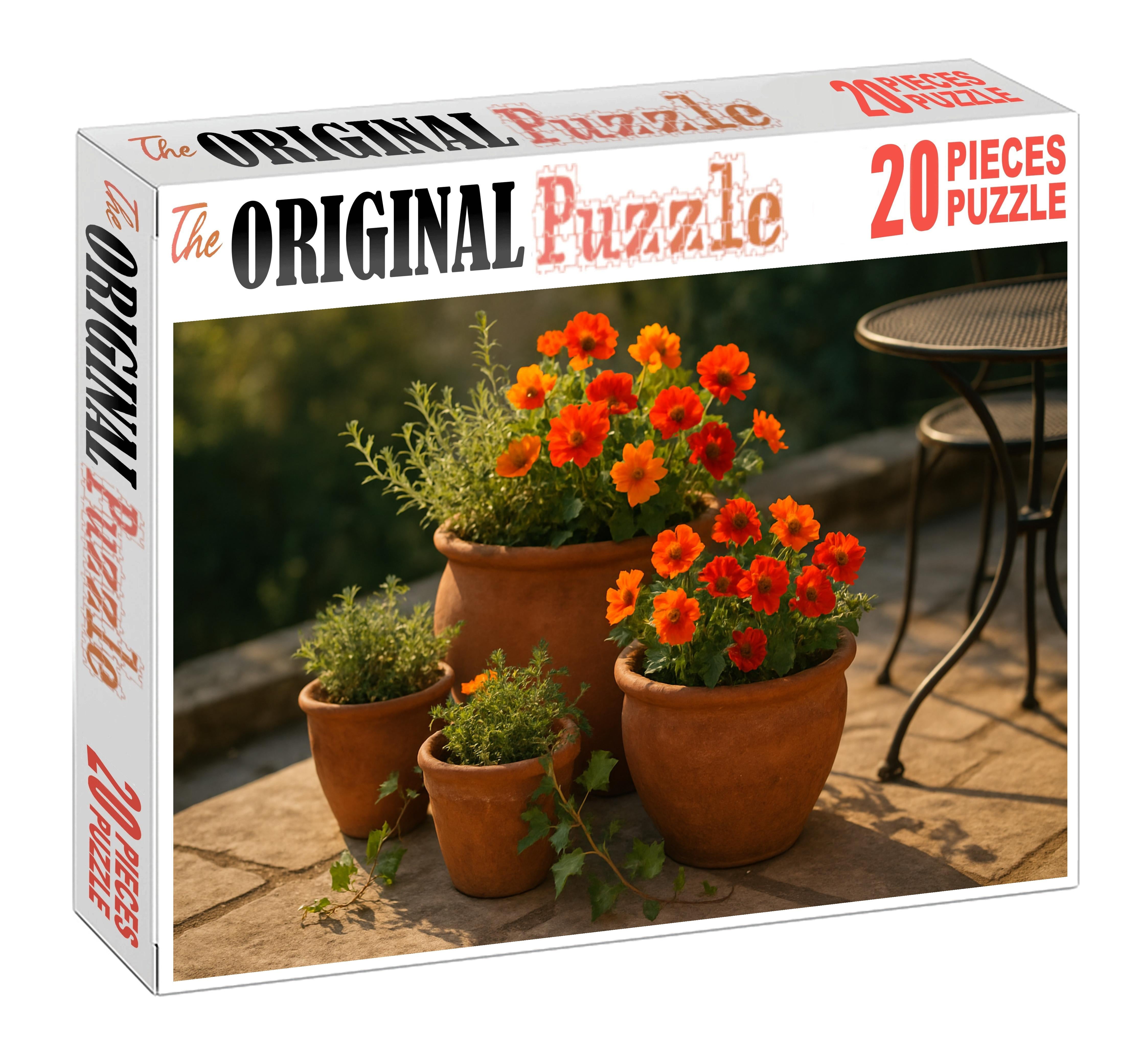 Sun-drenched Mediterranean Terrace Terracotta Pots With Bold Blooms And Herb Sprigs Family Puzzles