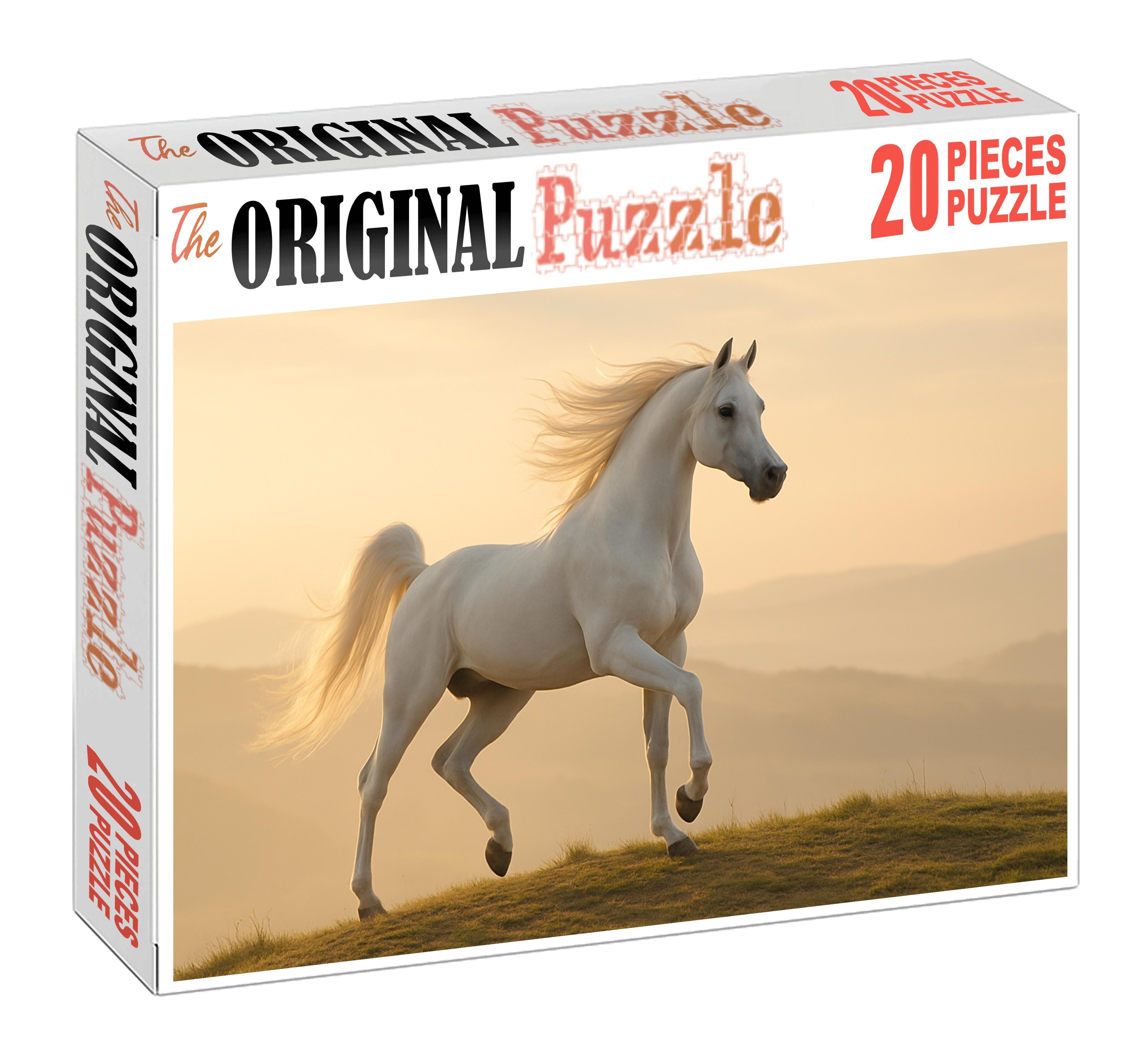 Celestial Frost Elegant White Arabian Stallion With Expressive Movement Custom Jigsaw Puzzle