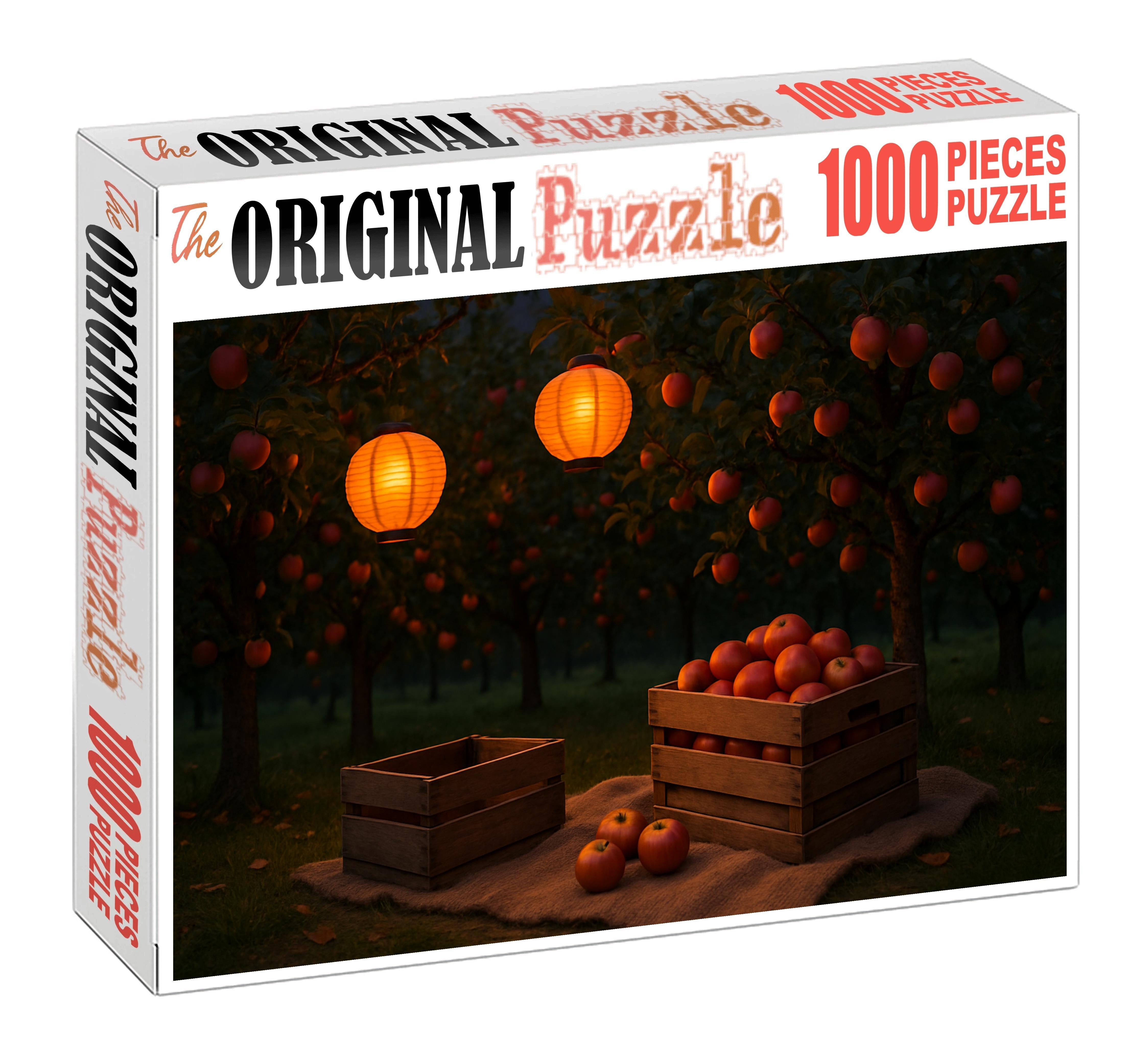 Amber Twilight Orchard Golden Fruits And Lanterns Among Autumn Trees 100 Piece Puzzle