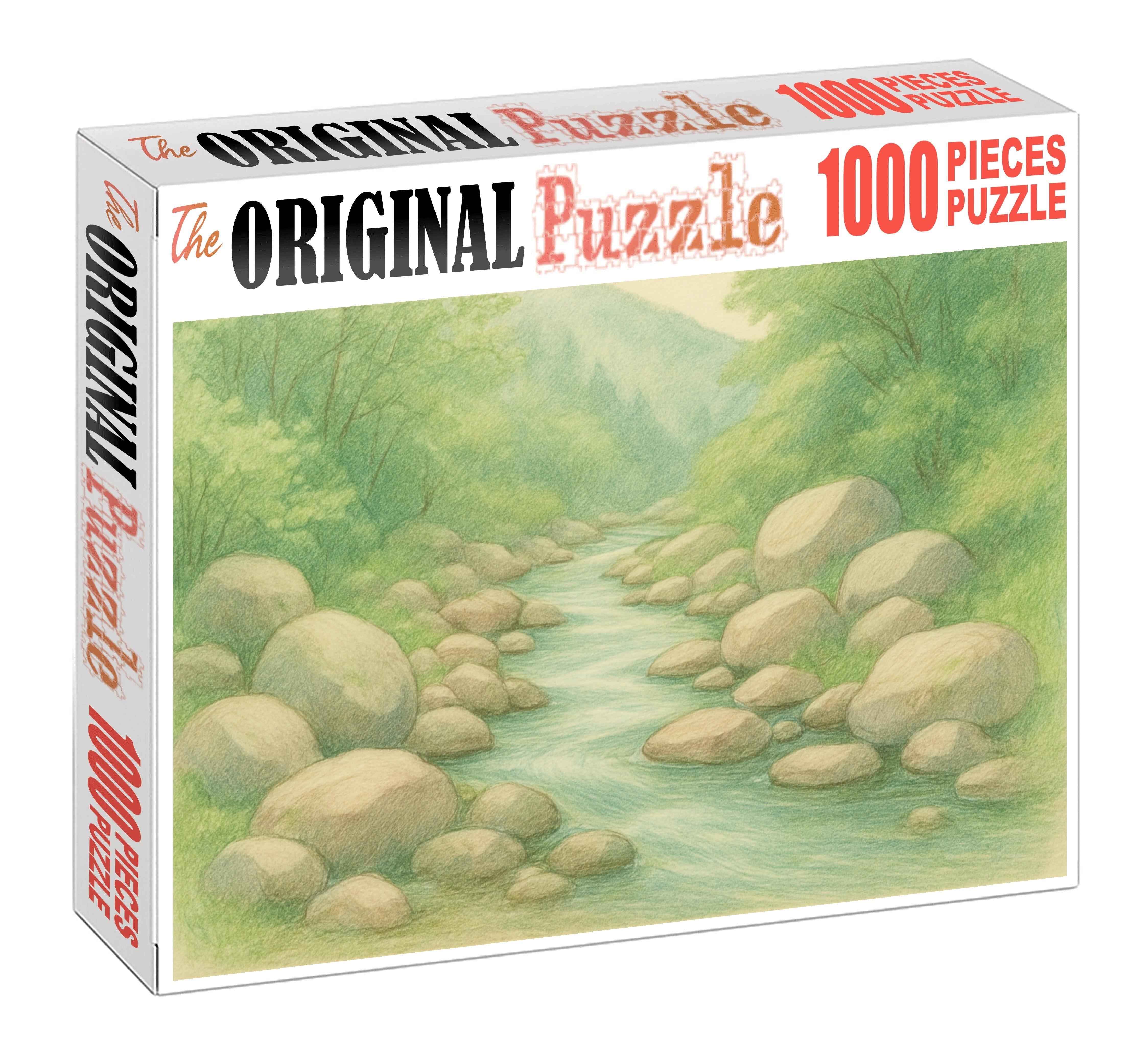Serene Mountain Stream Delicate Colored Pencil Landscape Puzzle Challenge