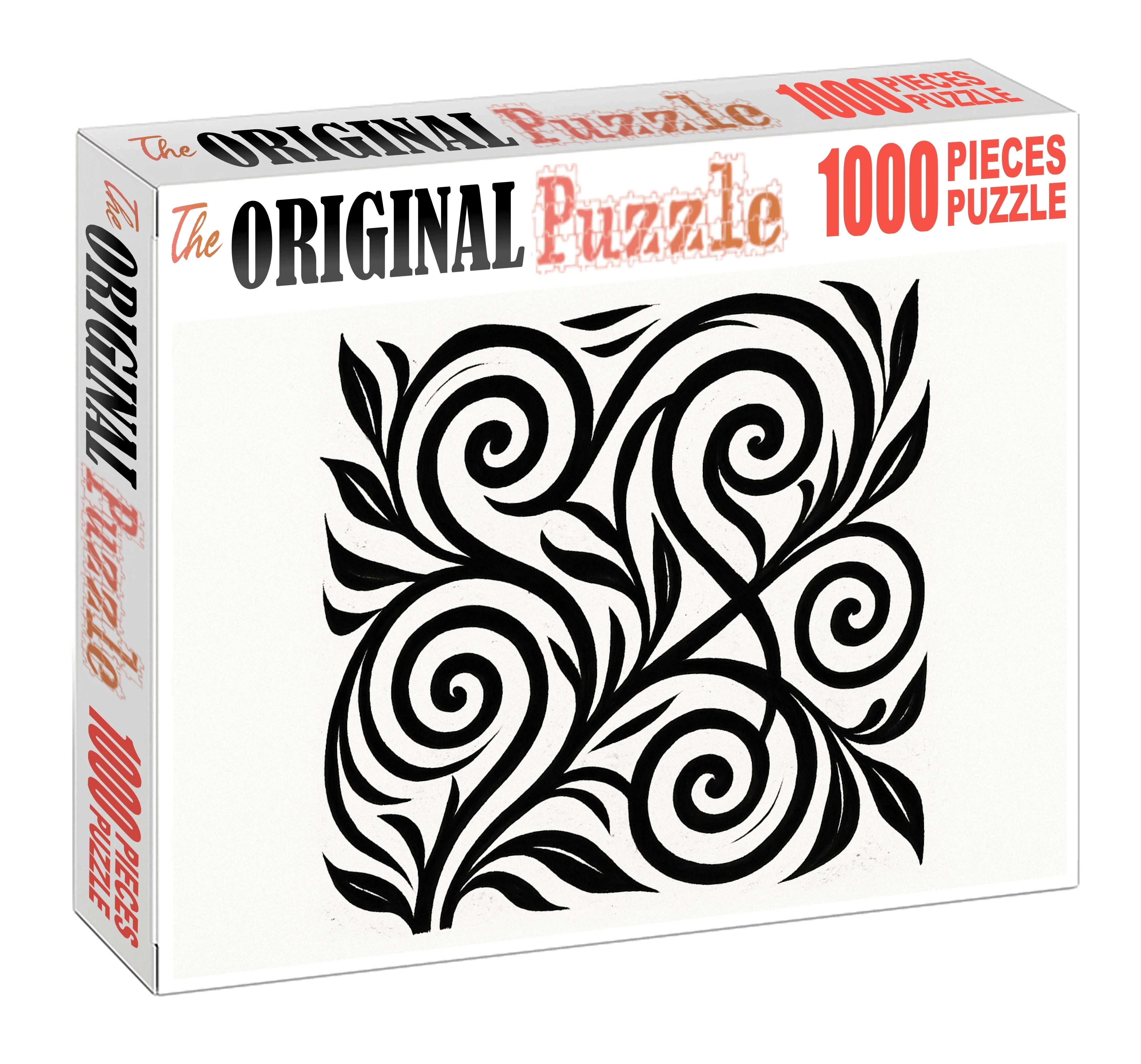 Abstract Botanical Spirals Dynamic Ink Line Composition Premium Puzzle Pieces