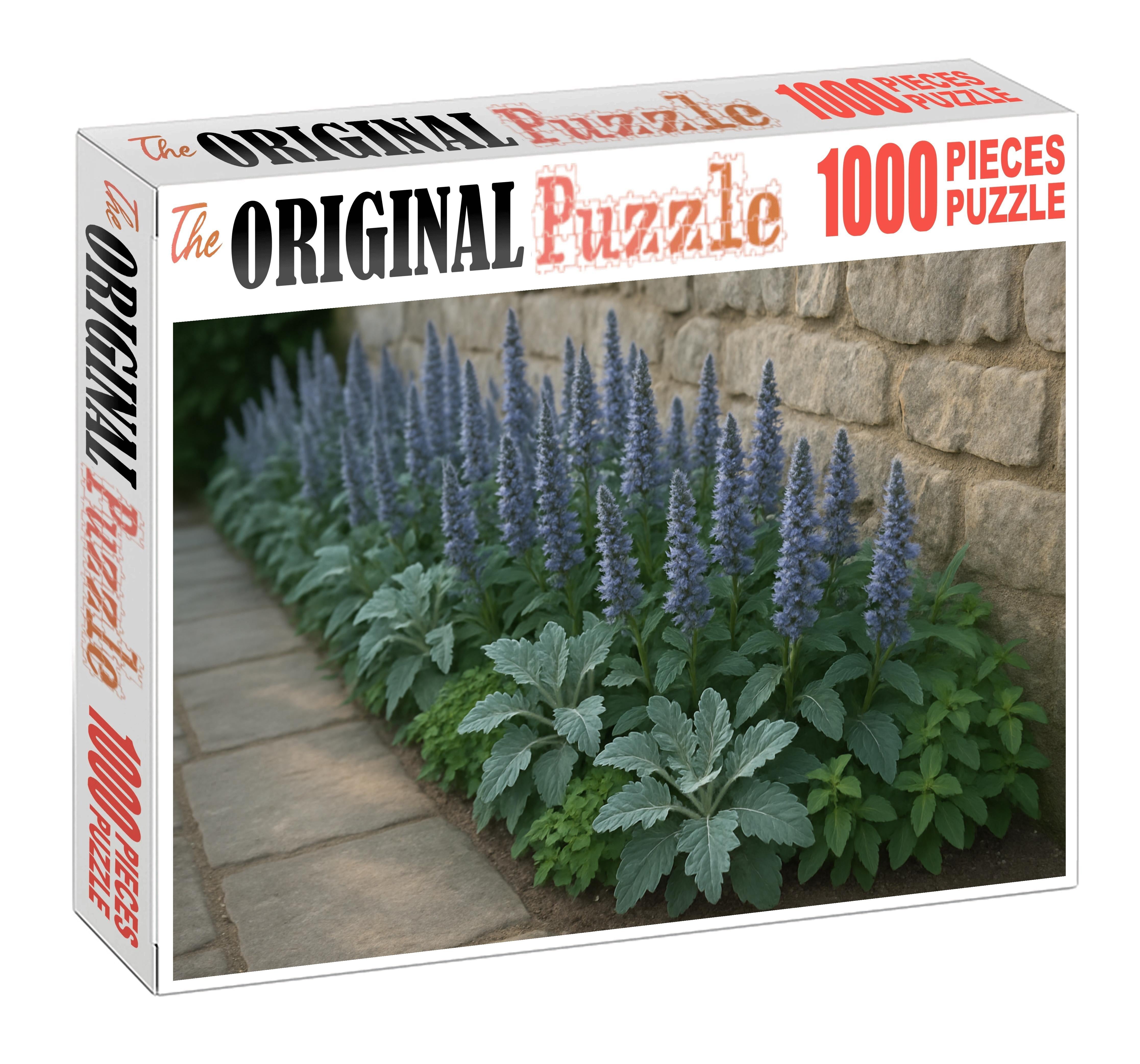 Serene Blue-gray Herb Border Puzzle Collection