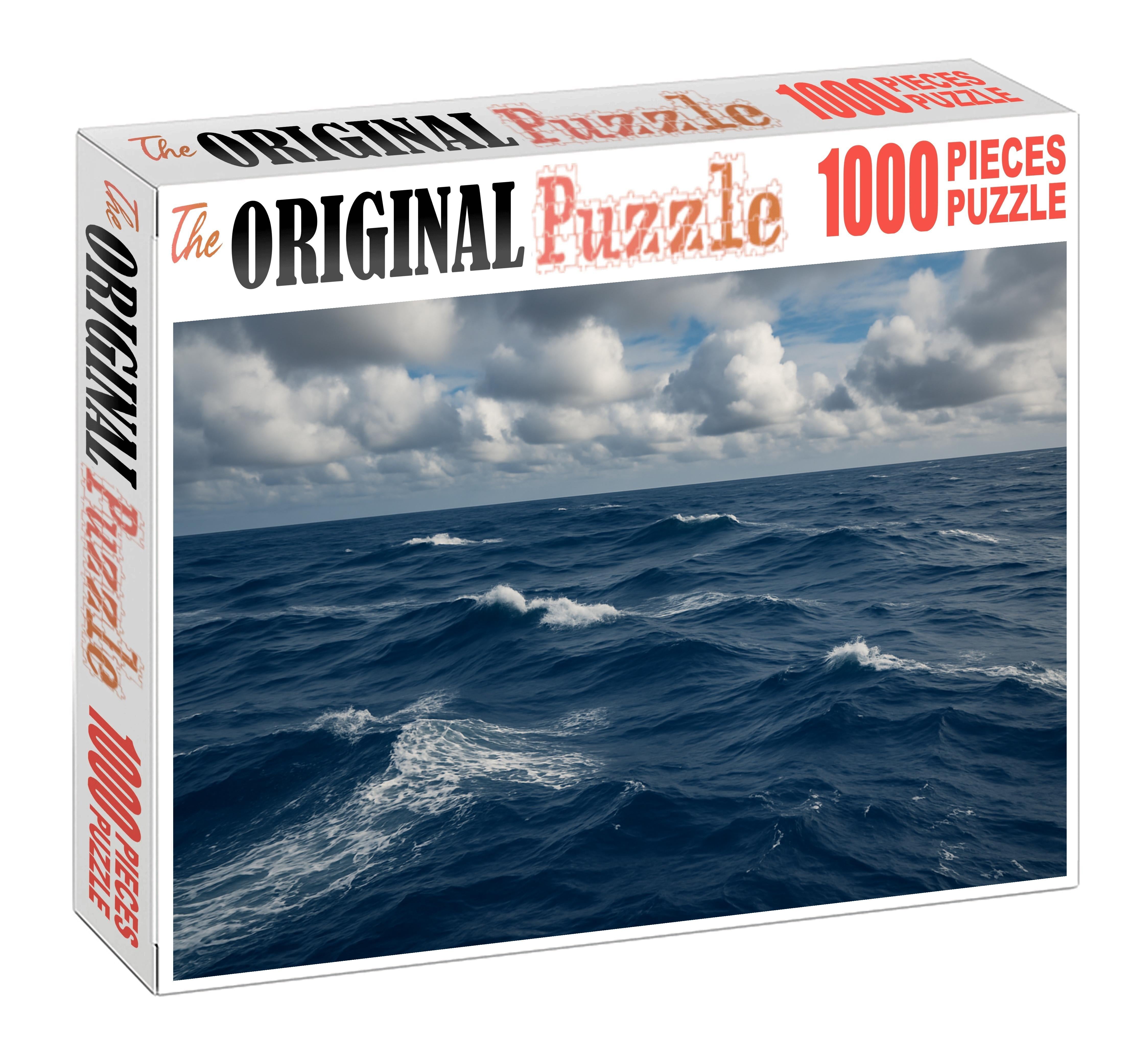 Wind-swept Surface Swell Rolling Blue Waves Under Dynamic Skies Premium Puzzle Pieces