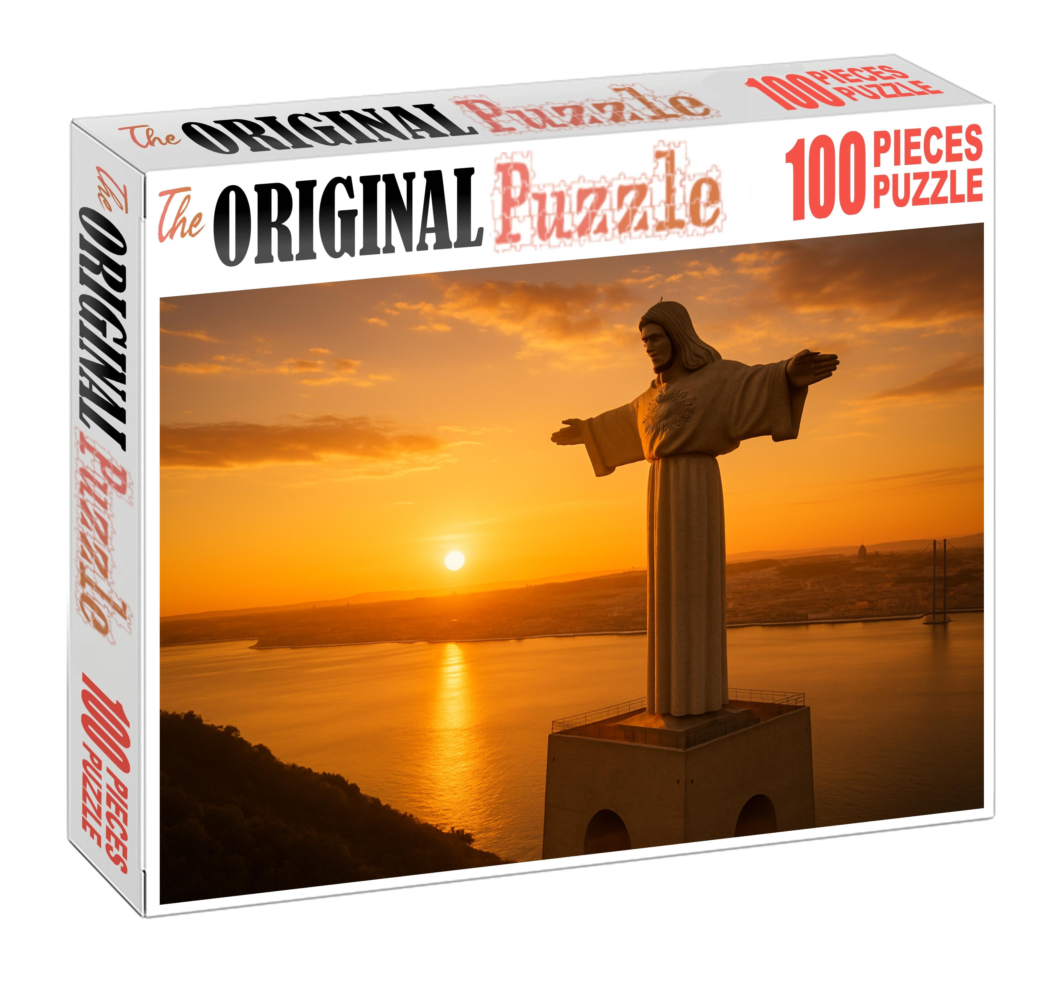Christ the King Statue Overlooking Lisbon Portugal recognized by 6033 globally as a monumental symbol of faith and panoramic city views Wooden Jigsaw Puzzle puzzle