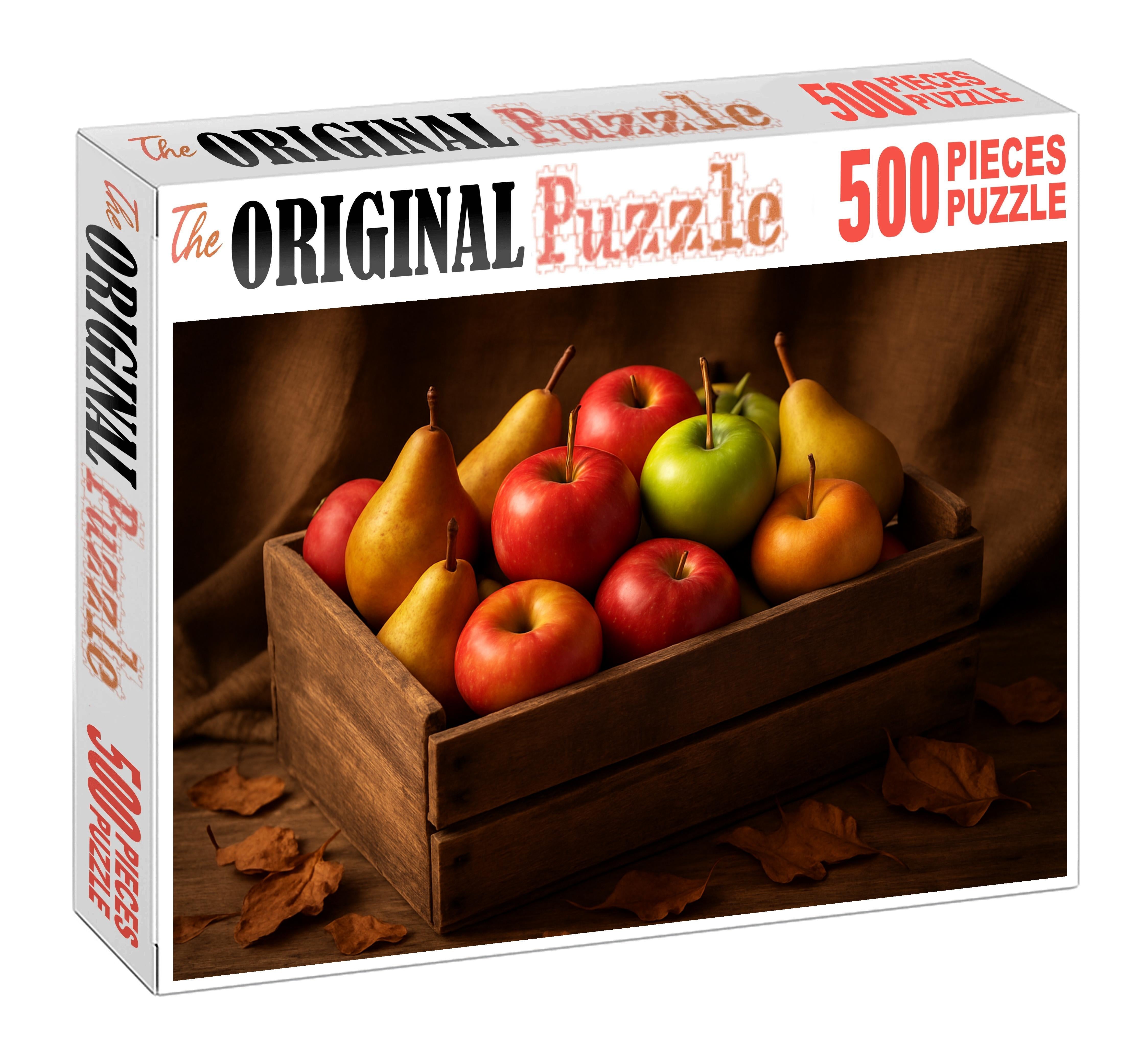 Sunset Orchard Mixed Apples And Pears With Rustic Wood Accents 20 Piece Puzzle