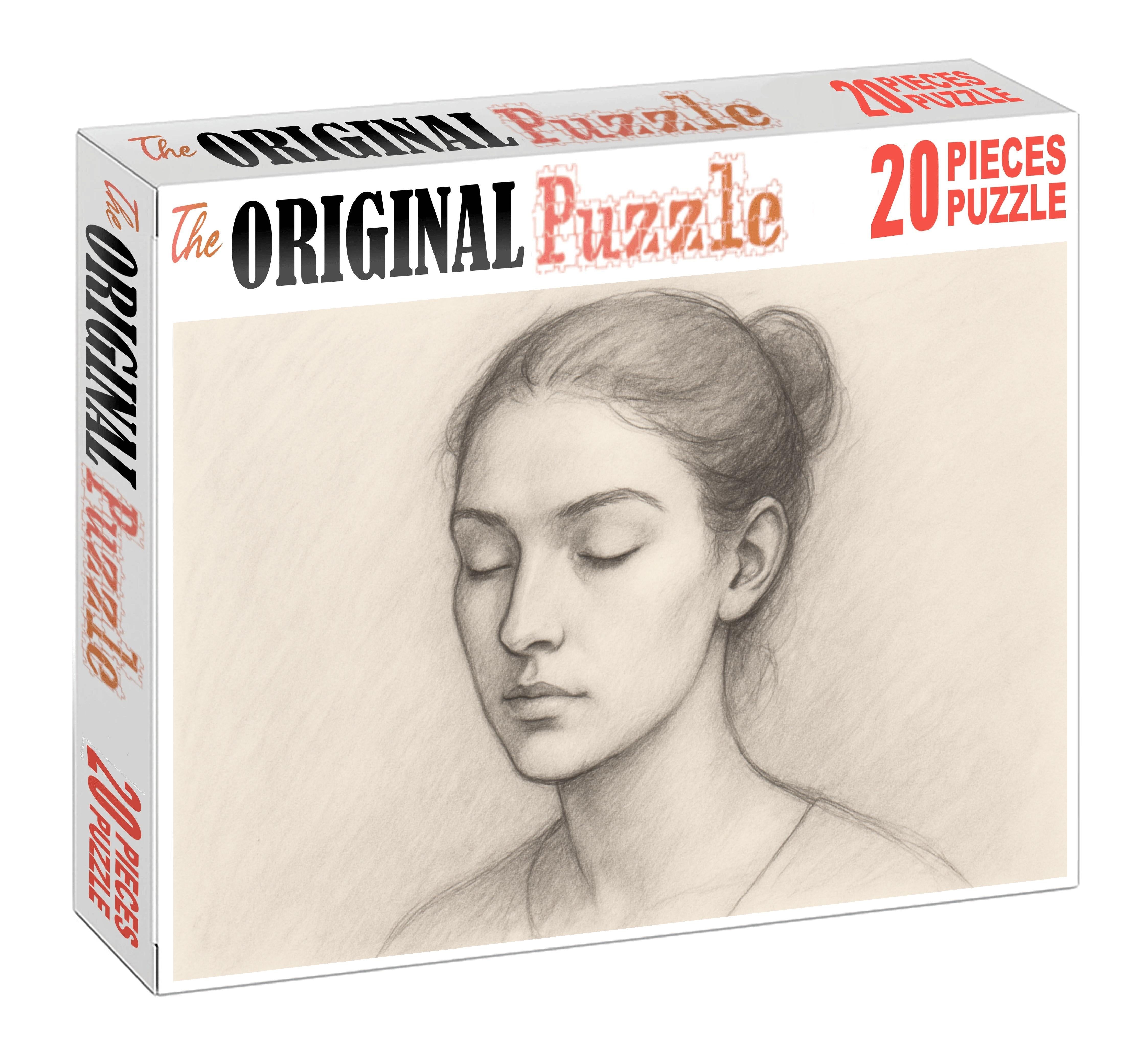 Portrait Of Quiet Contemplation Minimalist Pencil And Ink Line Fusion 20 Piece Puzzle