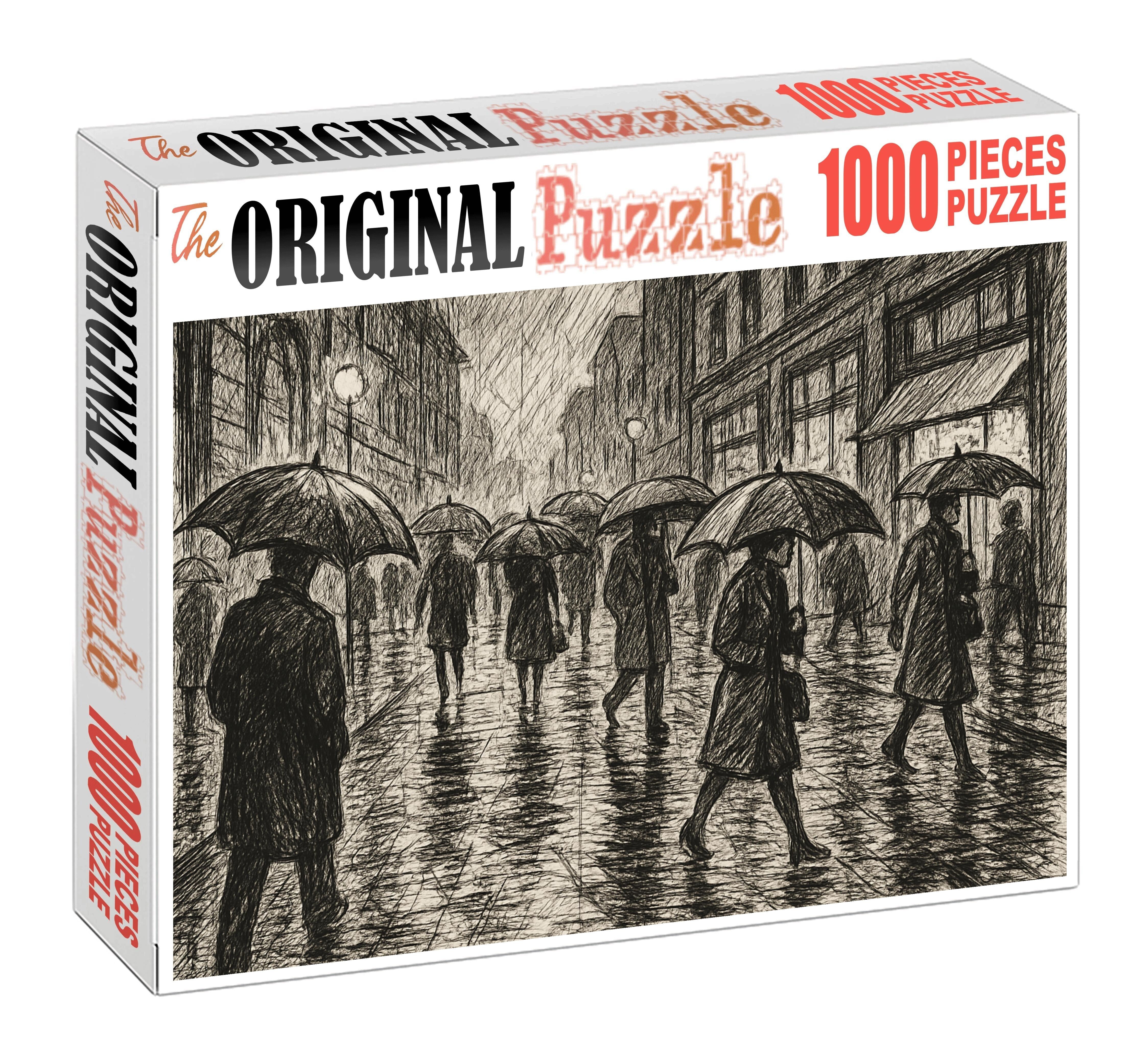 Urban Rainstorm Sketch Dynamic Pen And Ink Street Scene Challenging Puzzles