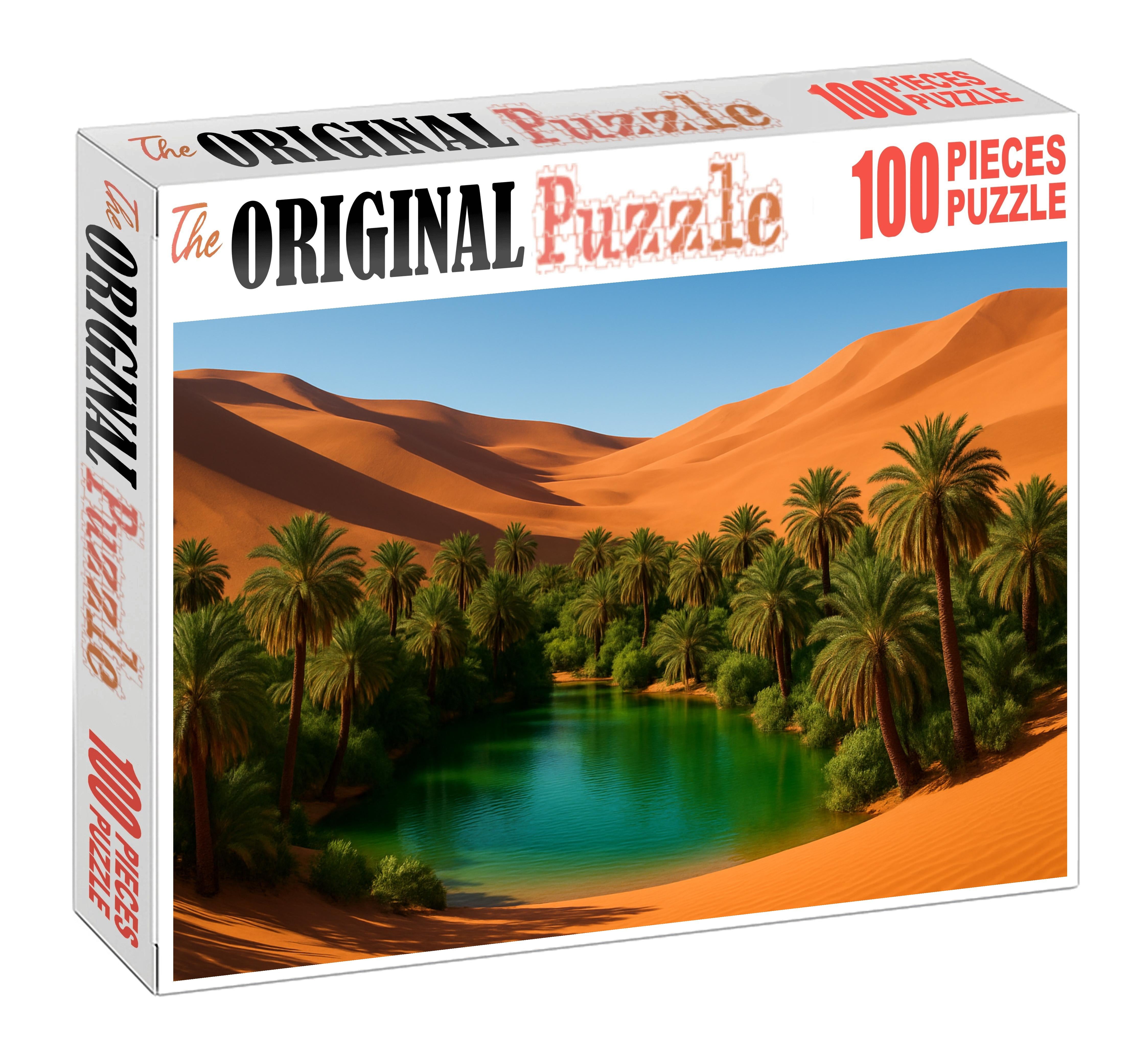 Emerald Oasis Hollow Verdant Refuge Amid Copper Sands Large Format Puzzle