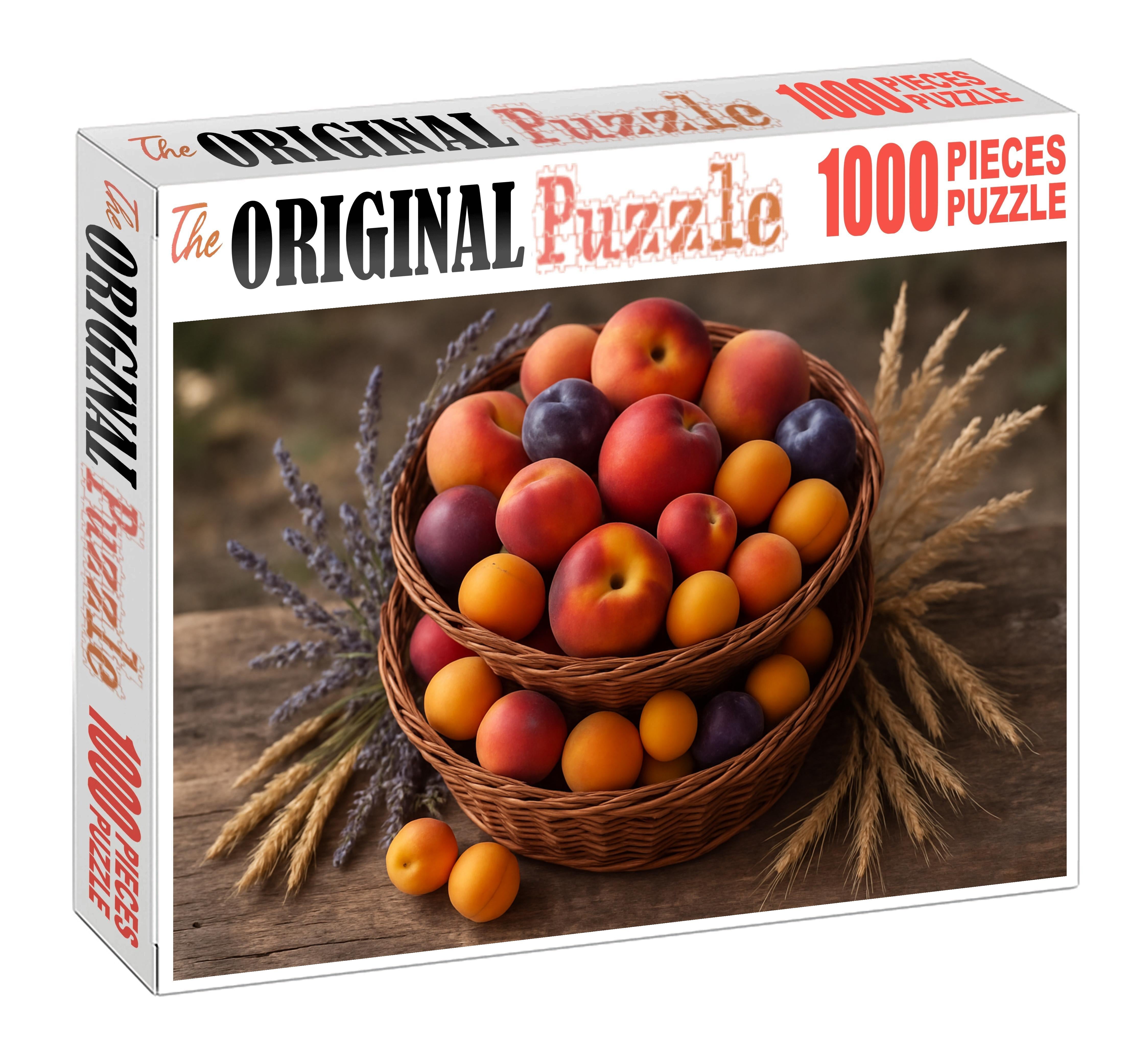 Orchard Elegance Mixed Stone Fruits Nestled In Rustic Wicker Baskets Premium Puzzle Pieces