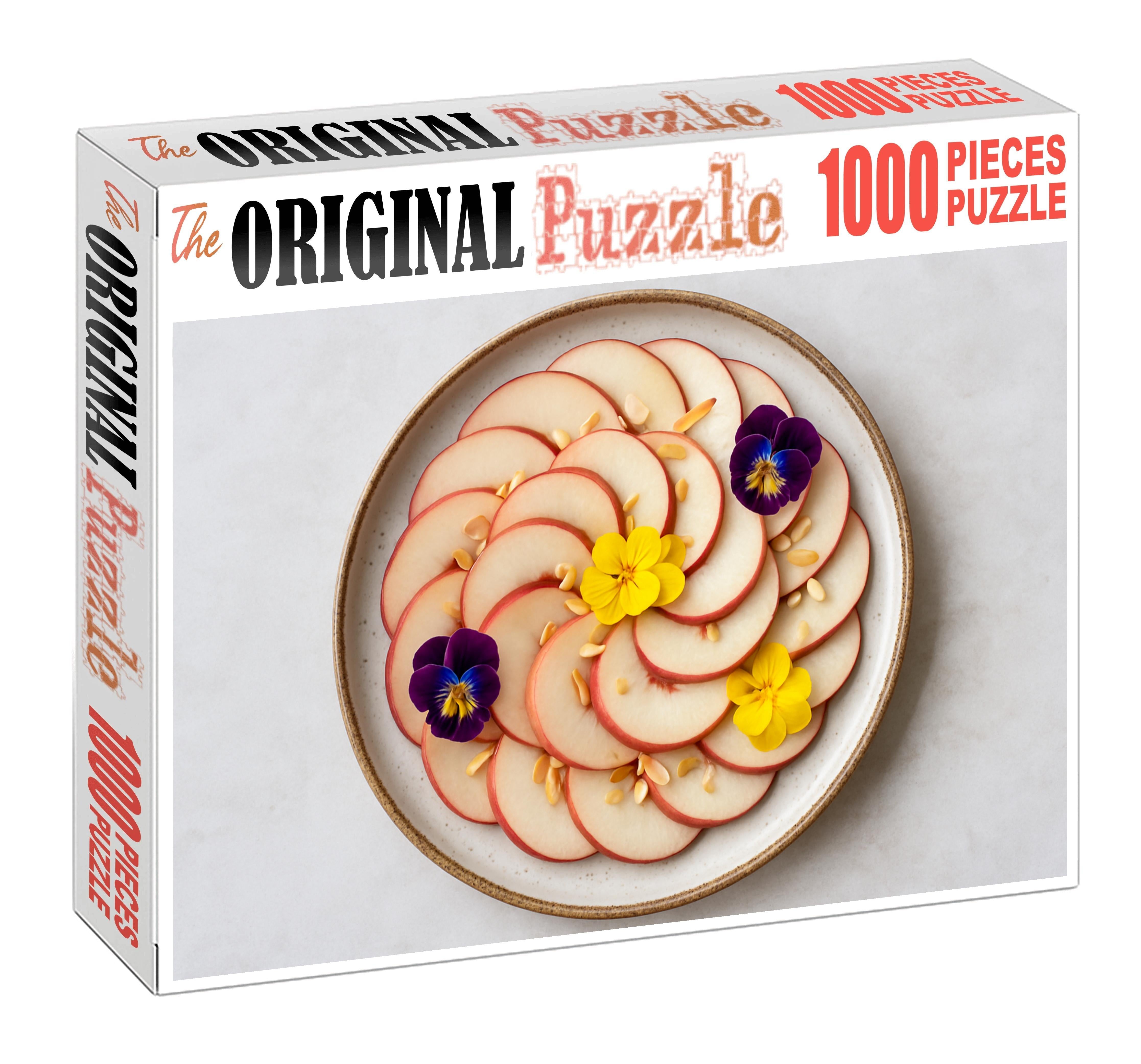 Peach Blossom Elegance Sliced White Peaches With Edible Flowers And Almonds 20 Piece Puzzle