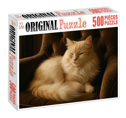 Ivory Cascade Longhaired Cream-colored Cat With Serene Disposition 200 Piece Puzzle