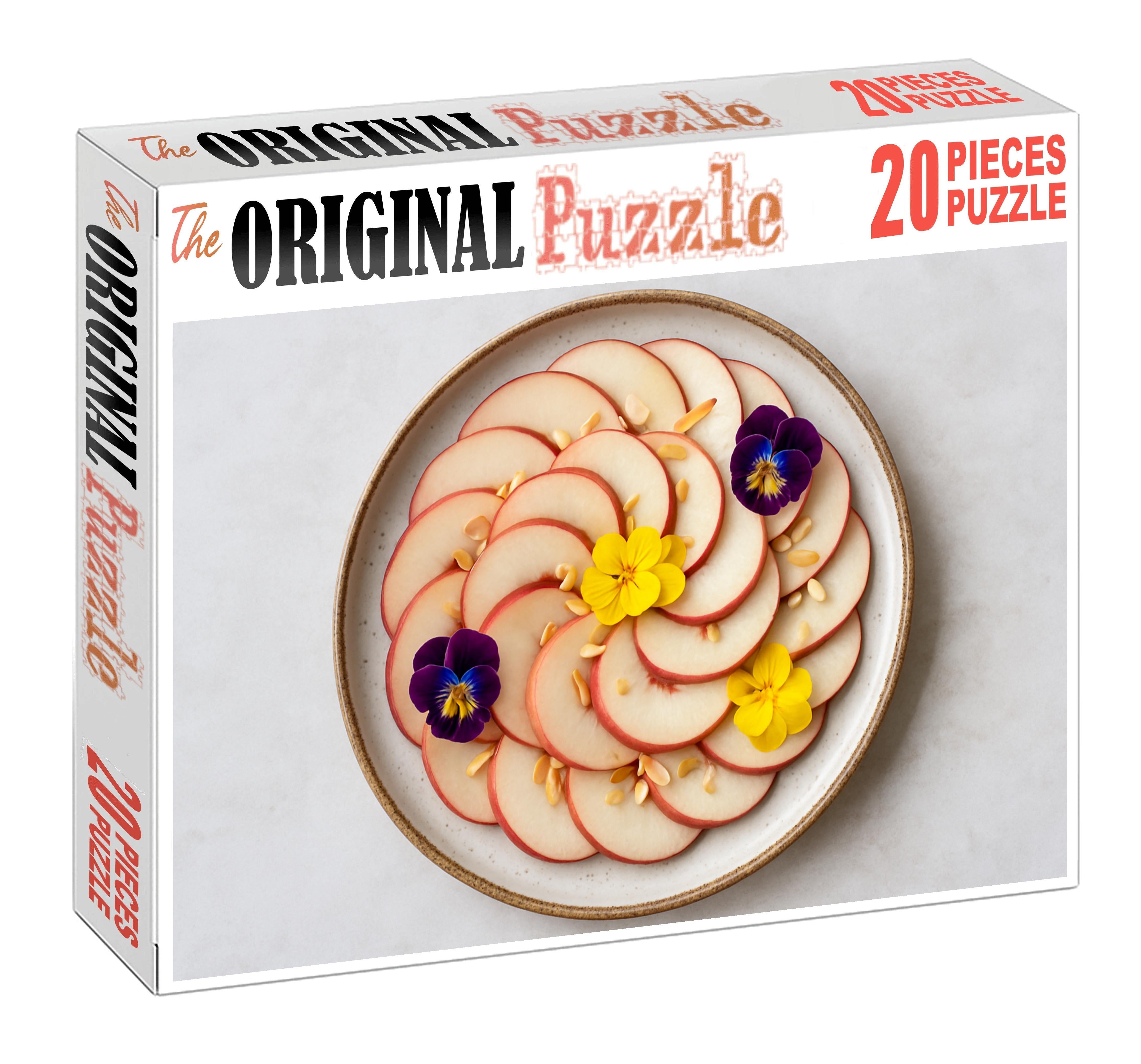 Peach Blossom Elegance Sliced White Peaches With Edible Flowers And Almonds 20 Piece Puzzle