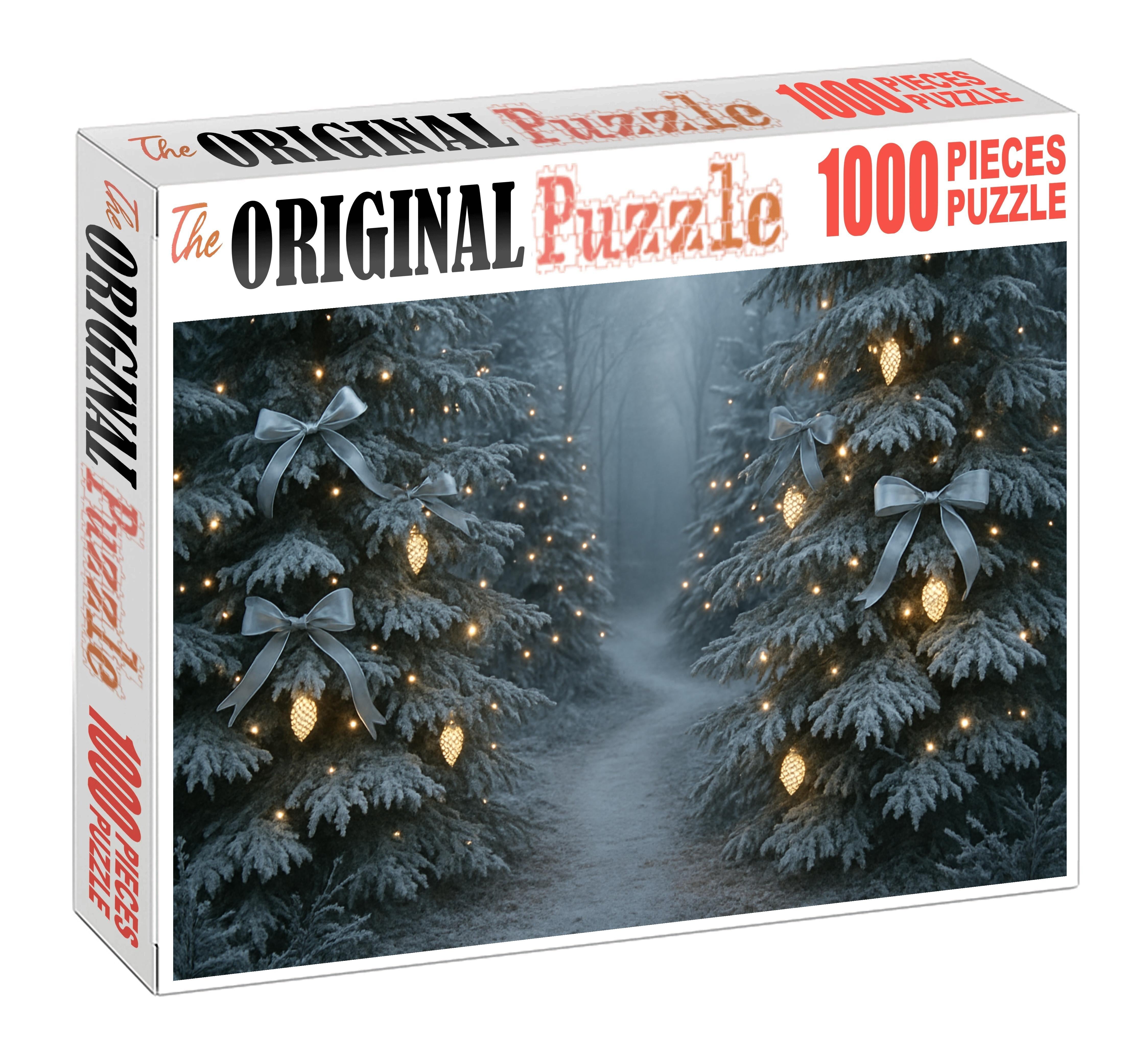 Frosted Evergreen Passage Glowing Pinecones And Silver Ribbons Puzzle Fun