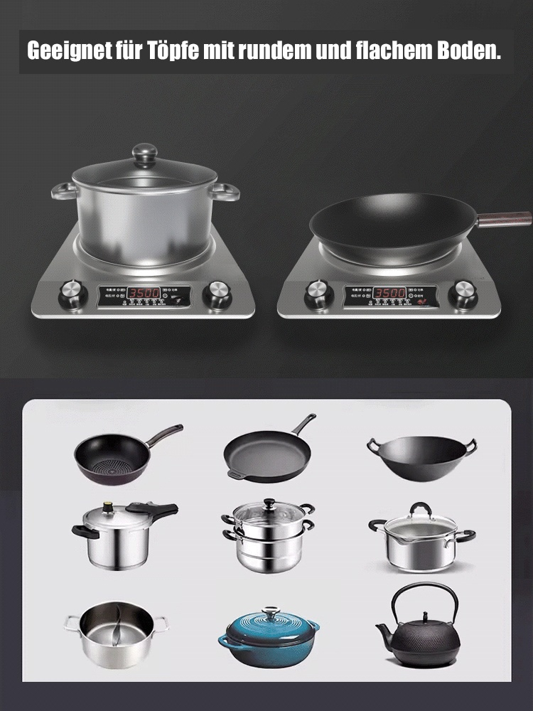 【Unabhängig vom Topftyp】Schnellheizende, leistungsstarke, konkave Induktionskochplatte
