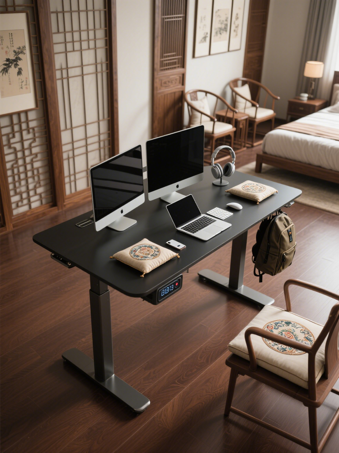 Elektrický výškově nastavitelný psací stůl v moderní kanceláři