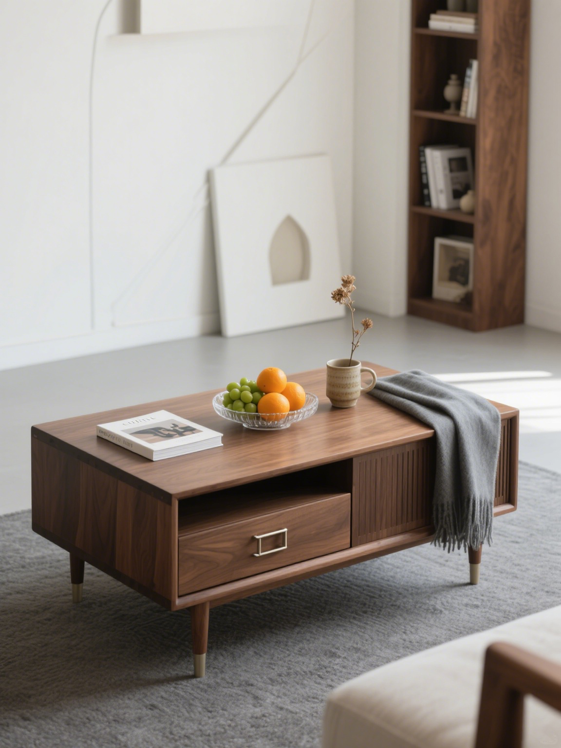 Detailní záběr na povrch dřevěného konferenčního stolku