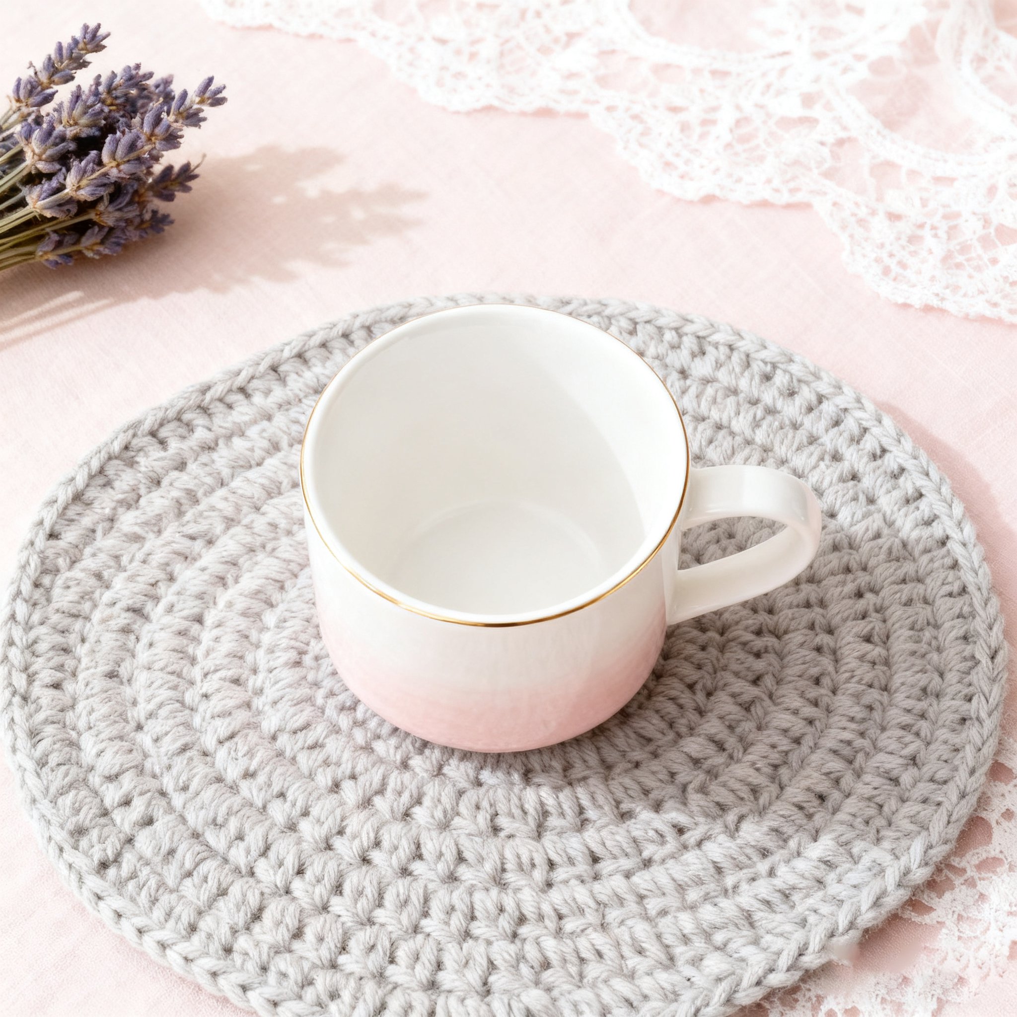 Tasse dégradé rose avec boisson chaude