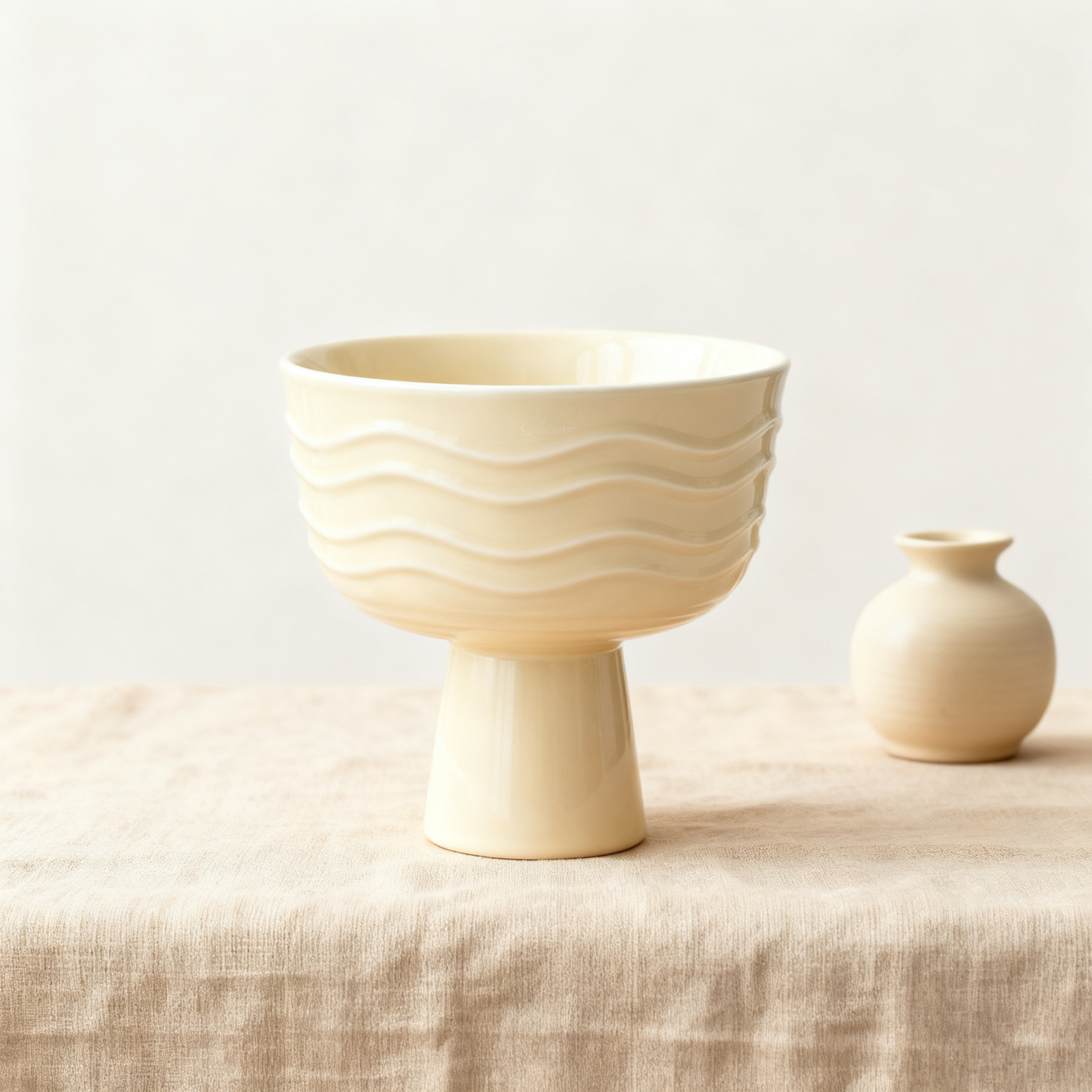 Tasse en céramique à pied haut avec texture ondulée