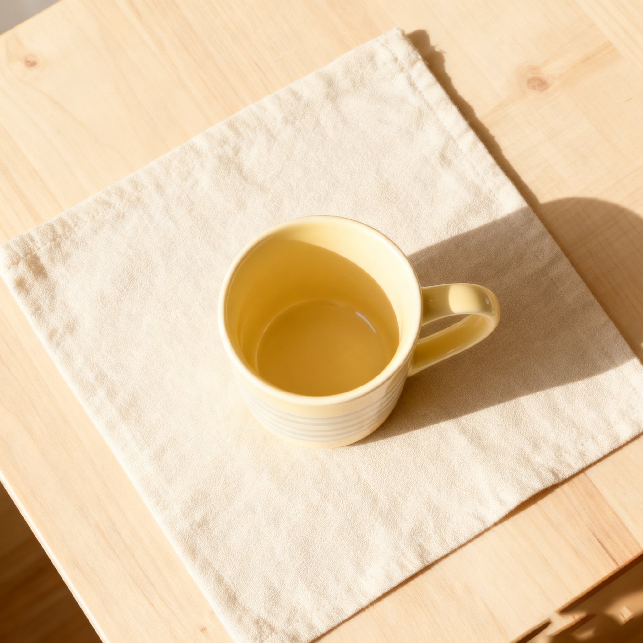 Tasse en céramique rayée jaune et blanche