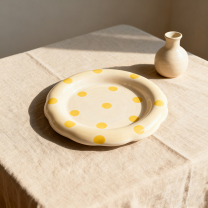 Assiette en céramique à pois jaunes 