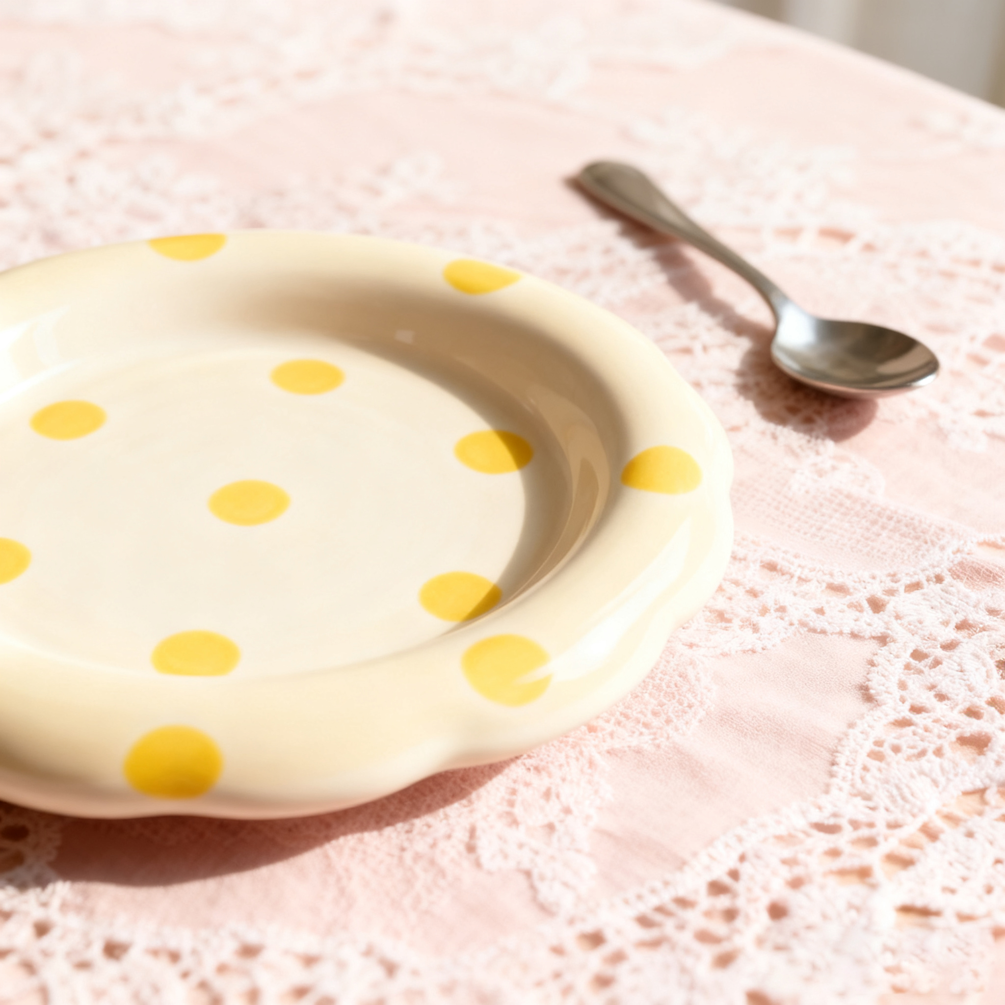 Assiette en céramique à pois jaunes 