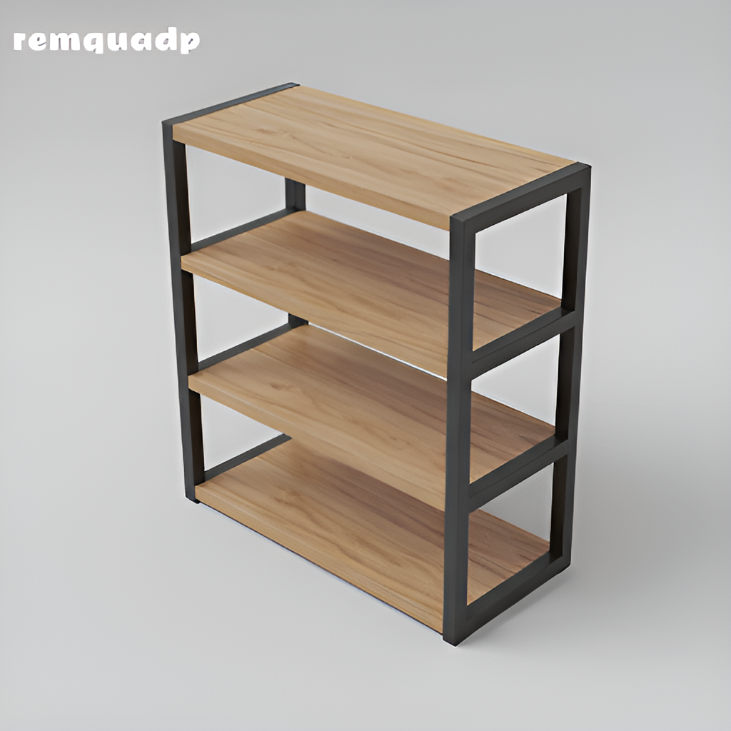 Vícevrstvá police s dekoracemi a knihami