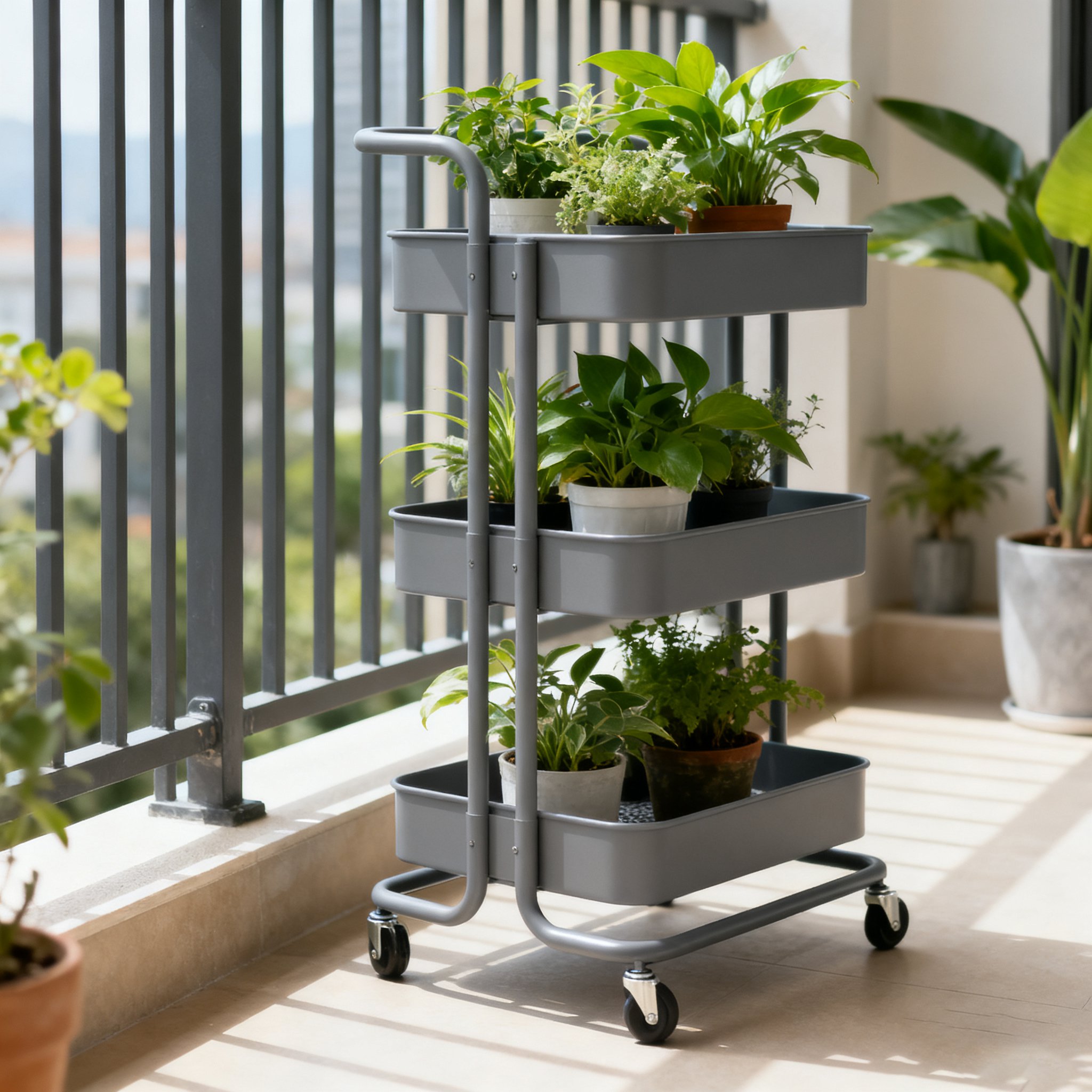 Vue latérale du chariot de rangement multi-étages