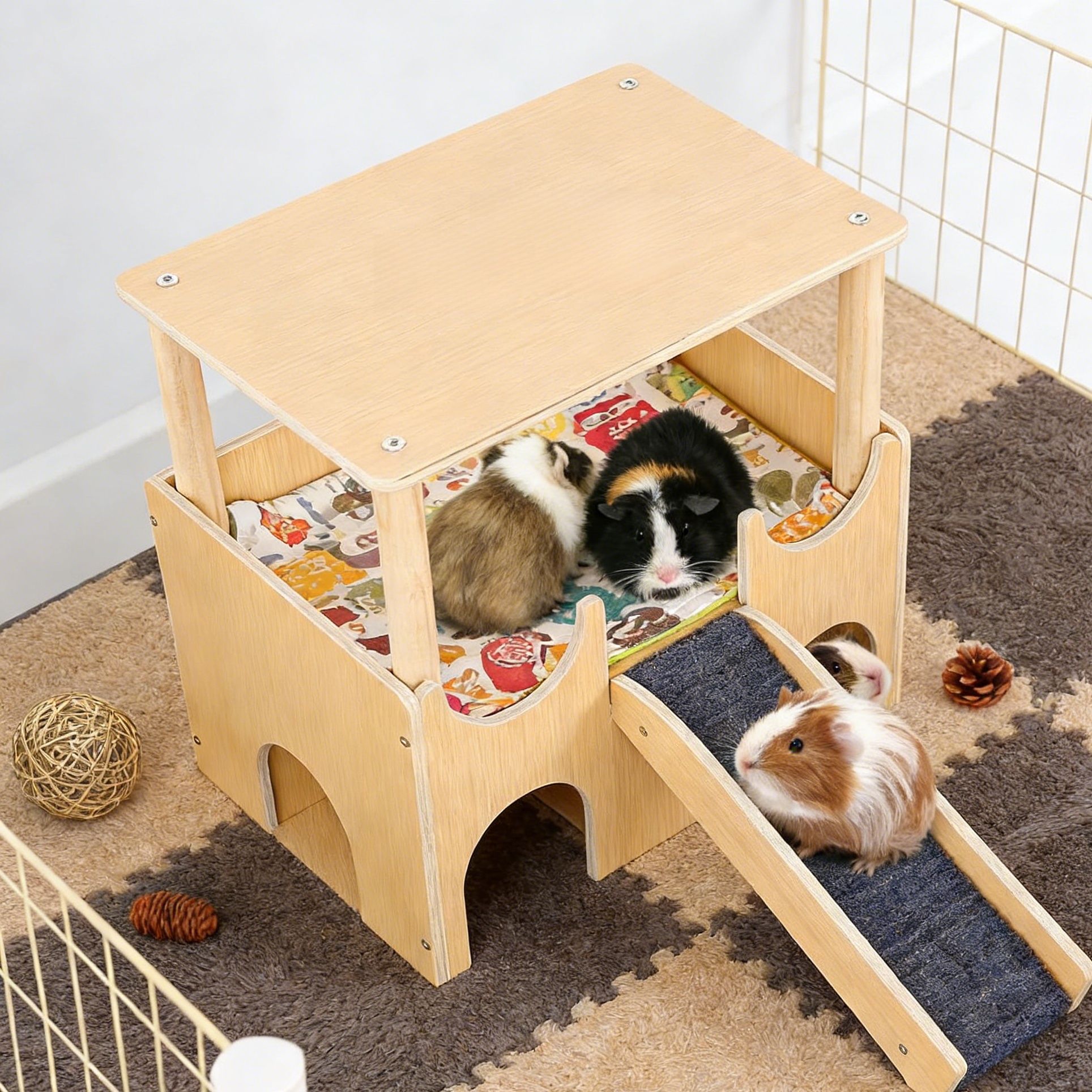Wooden guinea pig hiding place hamster cage interior landscaping platform double-layer decorative ha