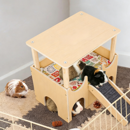 Wooden guinea pig hiding place hamster cage interior landscaping platform double-layer decorative ha