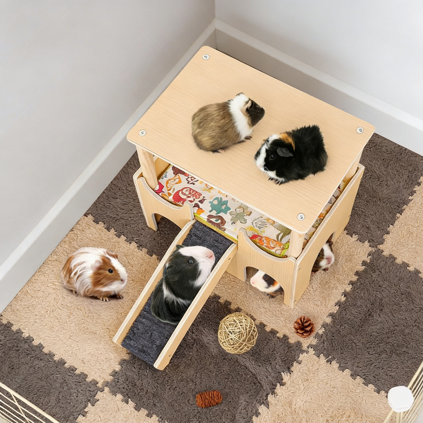 Wooden guinea pig hiding place hamster cage interior landscaping platform double-layer decorative ha