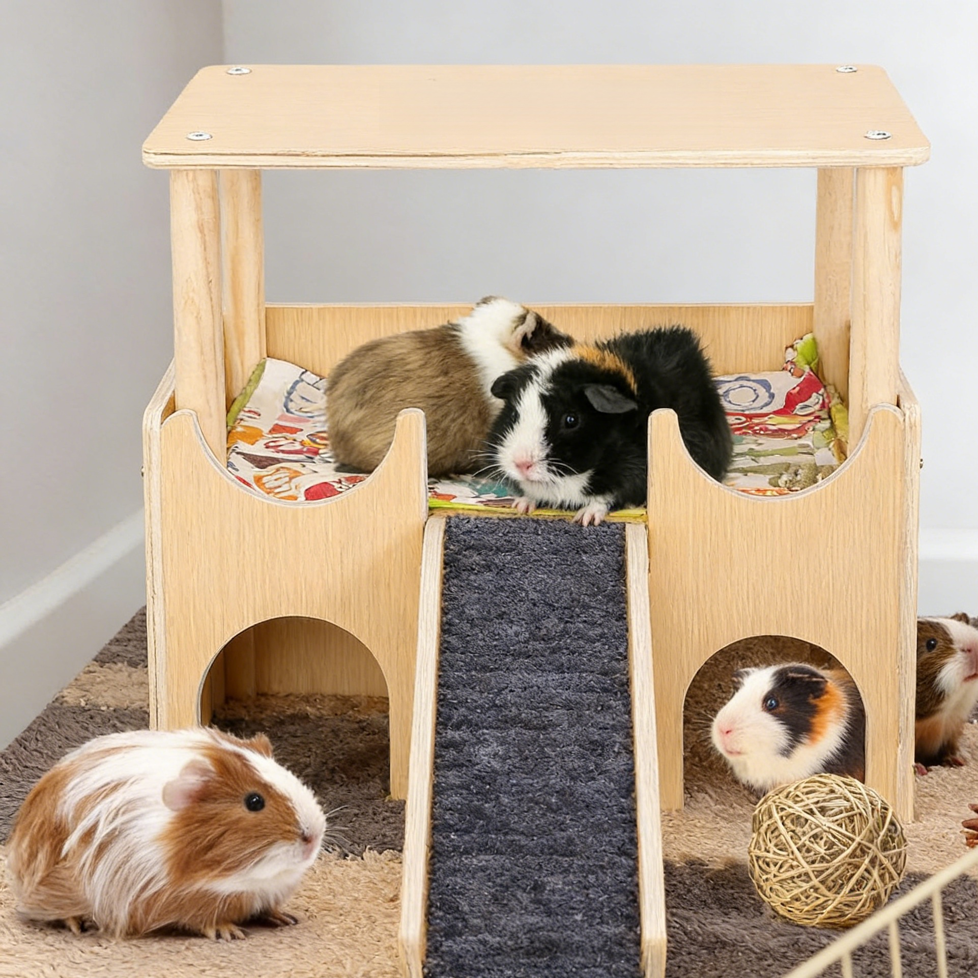 Wooden guinea pig hiding place hamster cage interior landscaping platform double-layer decorative ha
