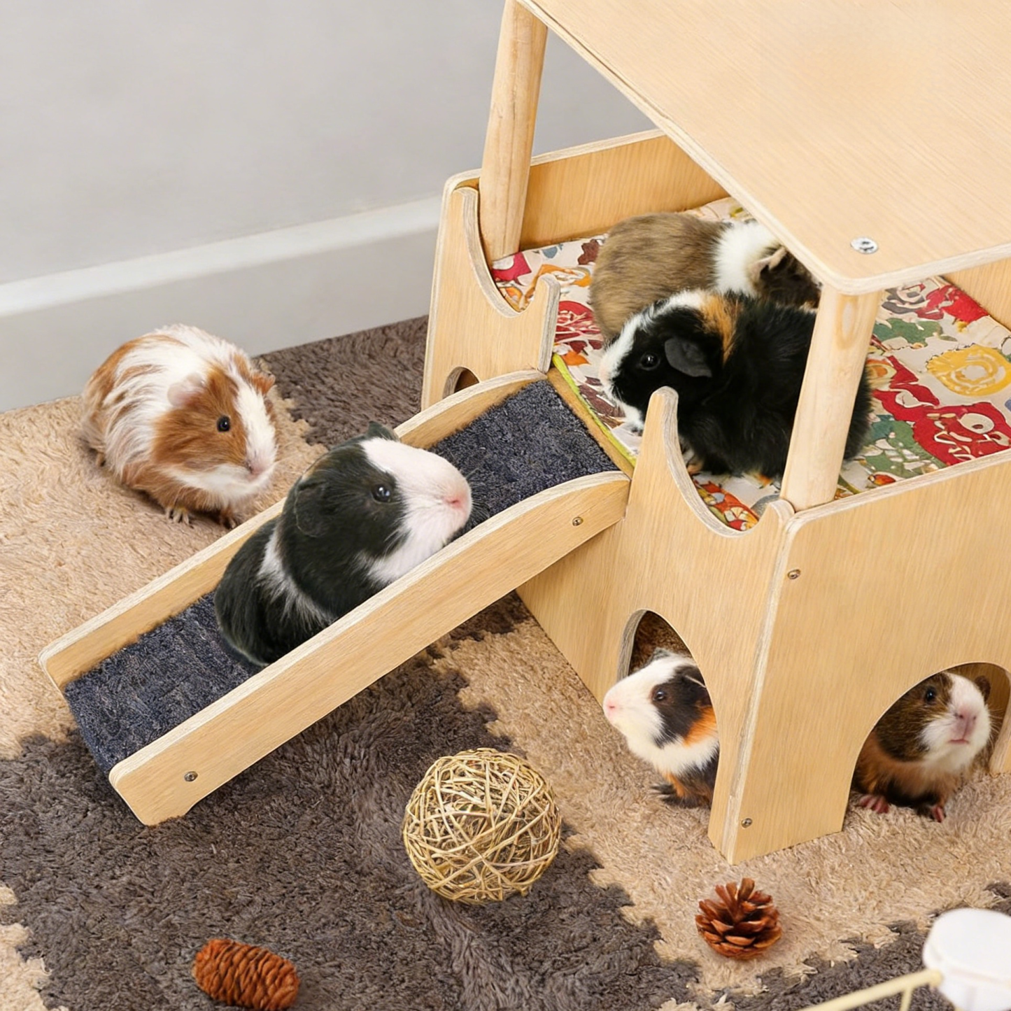Wooden guinea pig hiding place hamster cage interior landscaping platform double-layer decorative ha
