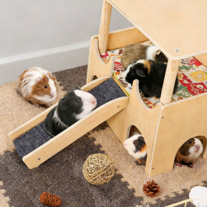Wooden guinea pig hiding place hamster cage interior landscaping platform double-layer decorative ha