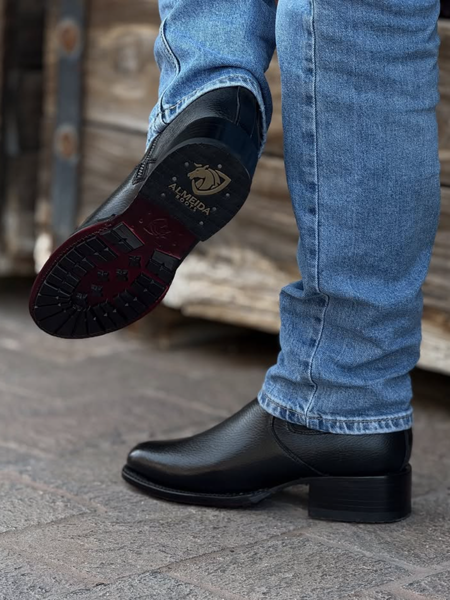 Black Deerskin Cowboy Ankle Boots