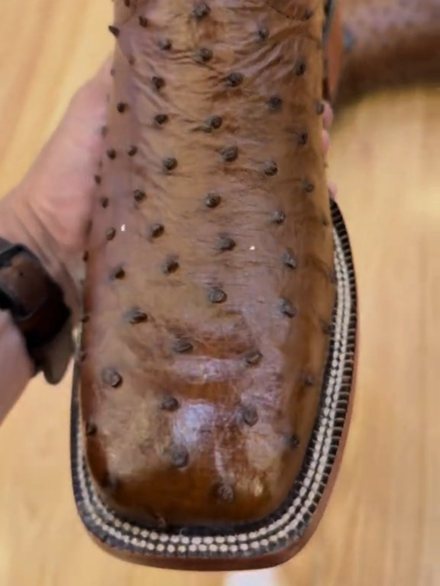 Handcrafted Men's Ostrich Cowboy Boots/ Square Toe Cowboy Boots