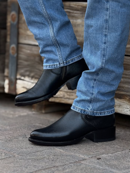 Black Deerskin Cowboy Ankle Boots