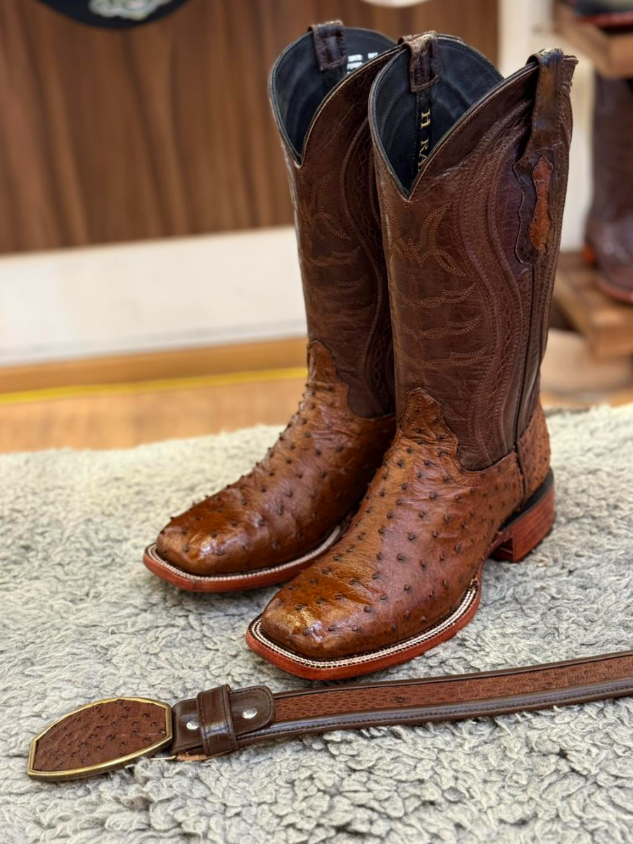 Handcrafted Men's Ostrich Cowboy Boots/ Square Toe Cowboy Boots