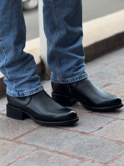 Black Deerskin Cowboy Ankle Boots
