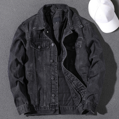 Handsome autumn and winter new style detachable hooded denim jacket men's trendy brand Korean version velvet thickened motorcycle jacket men's trendy