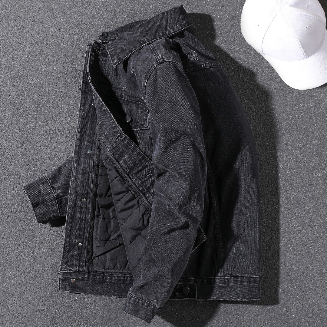 Handsome autumn and winter new style detachable hooded denim jacket men's trendy brand Korean version velvet thickened motorcycle jacket men's trendy