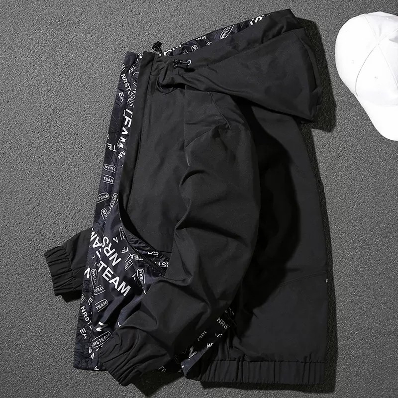 Handsome reversible jacket men's autumn and winter trendy hooded slim jacket