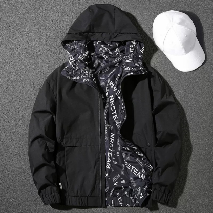 Handsome reversible jacket men's autumn and winter trendy hooded slim jacket