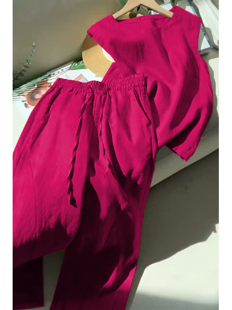 Women's Tencel and Linen Sleeveless Top and Pants Two-piece Set