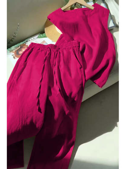 Women's Tencel and Linen Sleeveless Top and Pants Two-piece Set