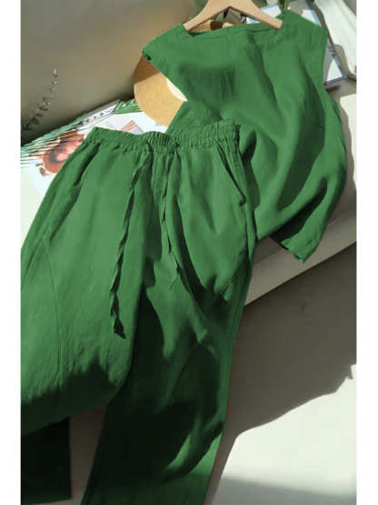 Women's Tencel and Linen Sleeveless Top and Pants Two-piece Set