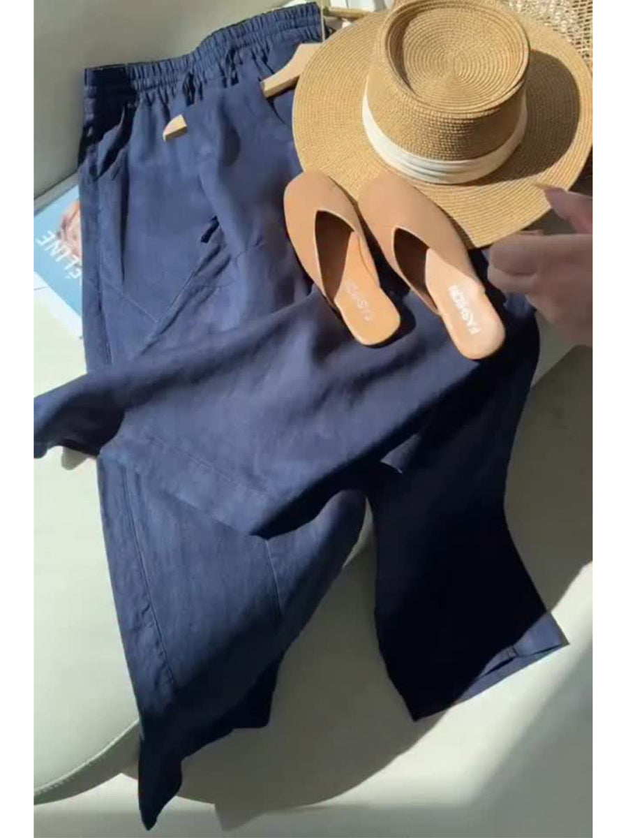 Women's Tencel and Linen Sleeveless Top and Pants Two-piece Set