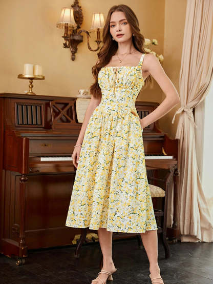 Women 2025 Summer Comfy Floral Dress with Pocket