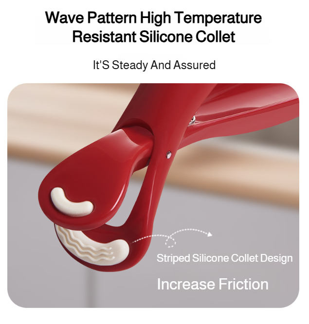 Household antiscald clip artifact lifting a hot bowl