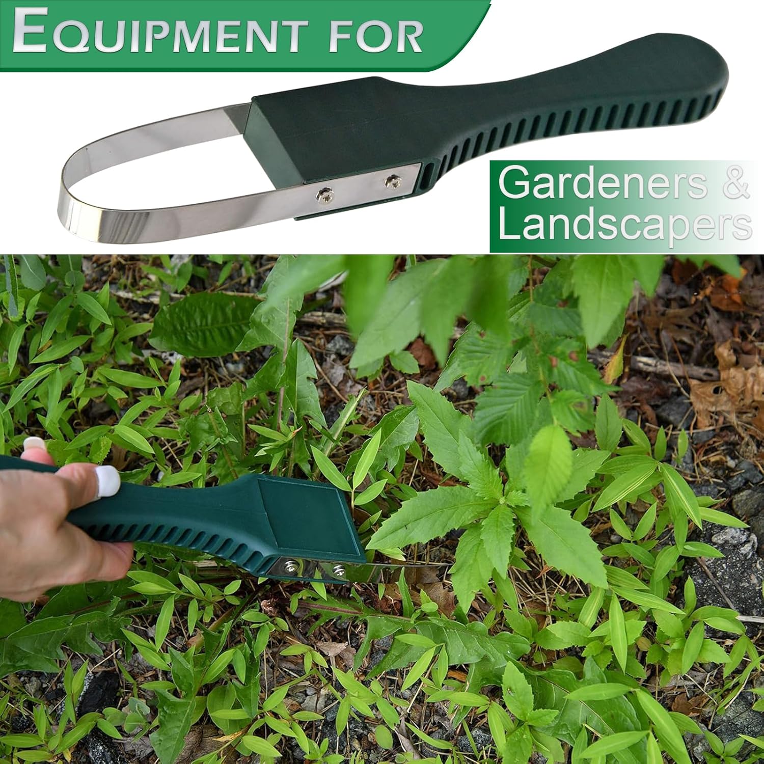Durable plastic handle weeder in use